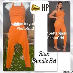 Bundle SET Stax Premium Seamless Leggings & Strappy Crop Sports Bra Sz MD